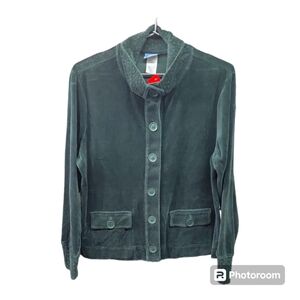 Classic Elements Women's Green Long Sleeve Button Up Velour Jacket Size L
